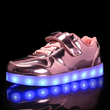 Мъжки и дамски обувки с висок берцем, Детска светещ обувки, обувки с led подсветка, Обувки с огледални кожени вложки, Големи размери 25-47