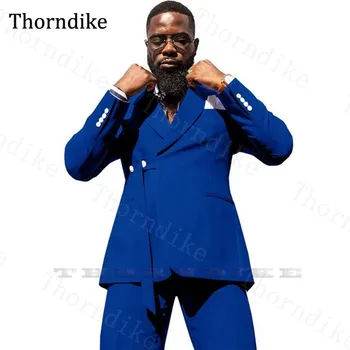 Мъжки син костюм Thorndike, Елегантен празничен Сватбен смокинг, Оборудвана комплект от 2 теми, яке и панталони, Направени По поръчка костюми Сервитьор Homme