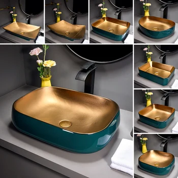 Настолен Мивка Nordic Entry Lux Style За Баня, Арт Мивка От Зелено Злато, Хотелски Домакински Керамични Цветна Мивка