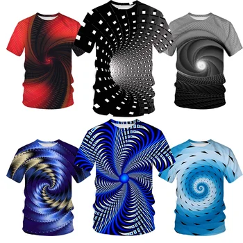 Нова мода тениска с 3D печат, черно-бял, гипнотическая, Unisxe, забавни тениски с къс ръкав, мъжки /дамски блузи, пуловери, ризи с къс ръкав