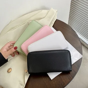 Нова чанта с цип, дълга дамска чанта с голям капацитет, однотонная текстурная чанта за карти, модерна чанта за бутик