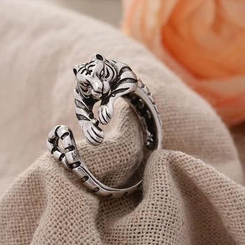 Оригинални бижута, Дизайн Властно животно е Тигър, Тайское Сребърен пръстен за партита Унисекс За жените, мъжете, Никога не изчезват Подаръци Евтино