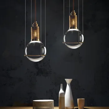 Постмодернистский Стъклена топка Окачен Лампа Скандинавски Дизайн Месинг, лампа, Ресторант Кафе-бар и Трапезария Подвесное Осветление за кухня
