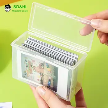 Прозрачна пластмасова кутия за съхранение на фотокарточек, кутия за съхранение на малки карти, кутия за настолен организатор, кутия за класификация на канцеларски материали