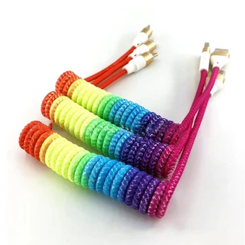 Пружинен кабел Прибиращ кабели за бързо зареждане 2.4 A Кабел за предаване на данни Type C Micro USB Гъвкав еластичен кабел за зарядно устройство