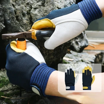 Работни ръкавици от овча кожа за защита на безопасността на водача, предпазни работни ръкавици за заваряване, предпазни ръкавици, за ремонт, 1 чифт