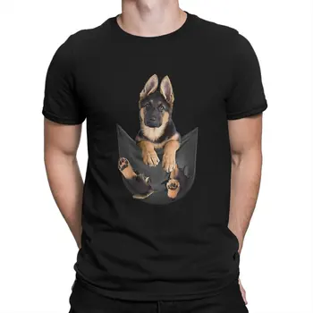 Реколта немска овчарка в джоба си, идеални тениски за любителите на кучета, мъжки тениски с кръгла яка тениска с къс ръкав на Немската овчарка