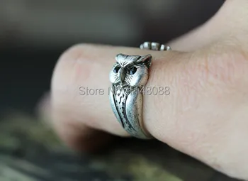 Ретро пръстен с совой, женствена, секси, ретро Полированное Пръстен с изображение на животно, птици, Бижута, Регулируем пръстен с обвивка свободен размер, Черен кристал