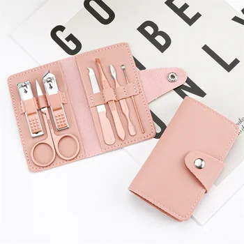 Розов комплект от 7 клещи за нокти, ножица за нокти за жени, инструменти за красота и маникюр, ножици за домашен педикюр
