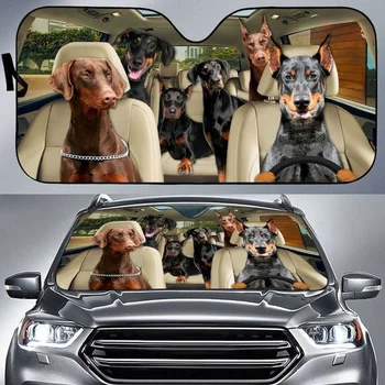 Сенника за кола с шофьор-доберманом, Куче, домашен любимец, Семейно автомобил, на предното стъкло, предното стъкло, сенника за кола с животни, защита от слънчевите лъчи, Автомобили на кутията