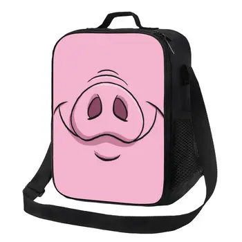 Случайна чанта за обяд Happy Pig за къмпинг и пътешествия с анимационни муцуна на животното, за многократна употреба термоохладитель Bento Box за жени и деца