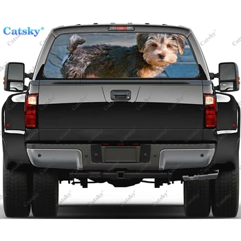 Стикер за задното Стъкло с изображение на куче Йоркипу с участието на животни Стикер на предното стъкло Стикер на Задното Стъкло на камиона Универсална Перфорирана Vinyl графика