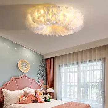 Тавана лампа SANDYHA в скандинавски минималистичном стил, Романтичен, Топъл Креативен Дизайн с кръгла форма, пера, лампа за спални, хол, домашен декор.
