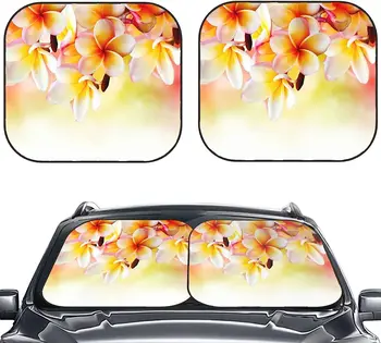 Тропически цветя Плюмерии сенника на предното стъкло на автомобила Автоматично сгъваема козирка от 2 теми за повечето слънчеви очила на предното стъкло