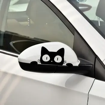Универсален Изненада Котка която гледа Стикер Черна/Бяла Забавно Vinyl Стикер Аксесоари За Полагане на Автомобила 14 САНТИМЕТЪР *6СМ