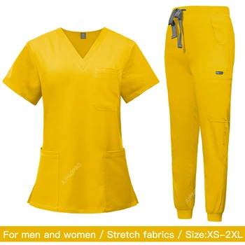 Униформи за медицински работници, блузи с къс ръкав и V-образно деколте + панталони за джогинг, комплекта униформи за медицински сестри, Дамски многоцветен медицинска работно облекло за домашни любимци