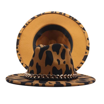 Фетровая шапка с широка периферия в ретро стил с верига - унисекс, ковбойская шапка в стил уестърн-джаз за мъже и жени