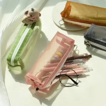 Чанта за съхранение на химикалки Здрава и Просторна чанта за моливи с цип на окото е Прозрачна чанта за писалки за съхранение на канцеларски материали Идеално място за студенти