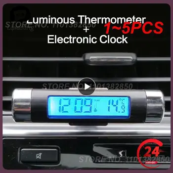 1 ~ 5ШТ автомобилни цифров часовник с дисплей на температурата Електронни часовници Автомобилни LCD термометър с подсветка в колата Син светодиод