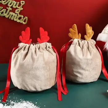 10 бр. Коледна торбичка за бонбони с елен, с Кадифени торбички Дядо Коледа, чанта за съвсем малък, Коледна декорация, подарък за деца, подарък за парти, подарък за Нова година