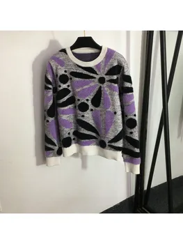 2023 Нов дамски есенно-зимния моден случайни удобен пуловер-пуловер с кръгло деколте и дълги ръкави във формата на семе