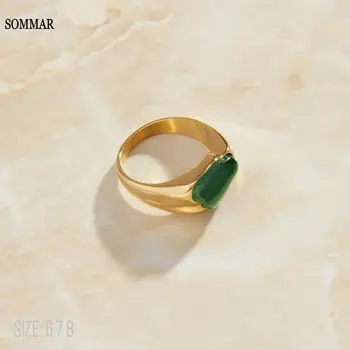 SOMMAR 2023 Прекрасно бъде позлатен пръстен 18KGP размер 6 7 8 Женска женски пръстен с неправилна форма от изумрудено смола цени на пръстени в евро плаващ окачване