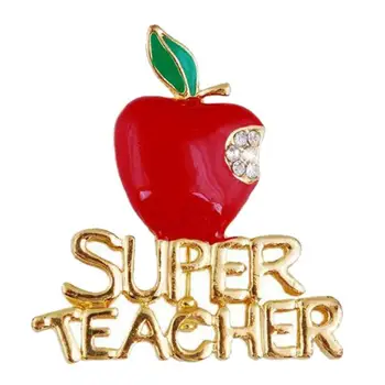 Брошки с Ябълки И Игли Super Teacher Rhineston Вградени Брошка-Жени Икона С Червена Ябълка На Ревера Икони-Игли Коледен Подарък за Деня На Учителя