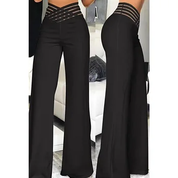Дамски ежедневни панталони с драпировкой в стил мозайка, прозрачна мрежа, разкроена панталони с висока талия, обикновена, тънка, дълга Модерен