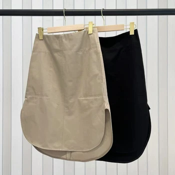 Дамски универсална памучен чанта с извито подолом и средна талия, модни пола 2023, Есенна новост