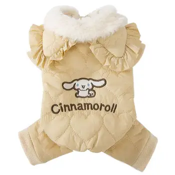Есенно-зимни дрехи Kawaii Sanrios Cinnamoroll за кучета и котки Аниме, околна сладко малко момиче в формата на сърце, Кадифе Утепленная дрехи за домашни любимци