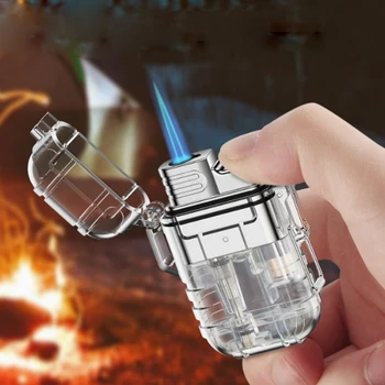 Индивидуалност Прозрачен Водоустойчив газова запалка с директен пламък, нажимное запалване на открито, Запалки за мъже, притурка за пушачи