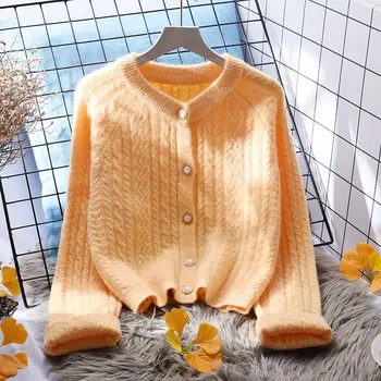 Корейски пролетно-есенния оранжево жена с жилетка, пуловер, къси широки дрехи, универсален вязаный жилетка с дълъг ръкав, новост