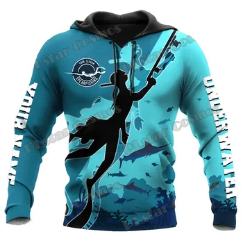 Модерен риболов на копието, подводен марлин, потребителско име, мъжки hoody с 3D-принтом, есента случайни пуловер Унисекс с цип