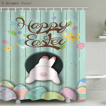 Мультяшная завеса за душ Завеса за баня с хубав модел на заек Завеса за душ с куки за Великден Домашен баня 180x180 cm