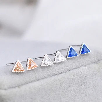 Обеци от сребро проба 925 в минималистичной триъгълна форма, инкрустирани с цирконии, Мини-обици за момичета