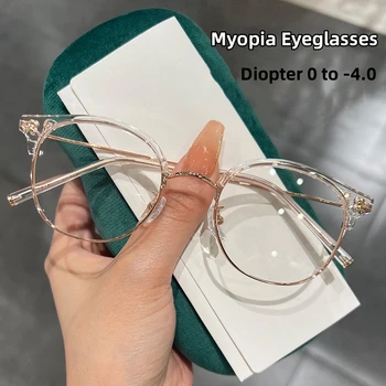 Очила за късогледство със защита от синя светлина, Модерен Кръгли Прозрачни компютърни очила, ултра-леки очила за късогледство по рецепта от 0 До -4,0