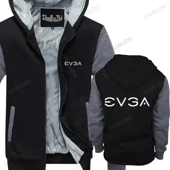 памучни блузи homme джоб с логото на EVGA CORPORATION, брандираната зимни hoody с качулка, топло яке, дебели мъжко палто с качулка