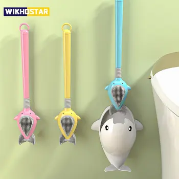 Пискюл за тоалетна с анимационни кит WIKHOSTAR, водоустойчив, с силиконова основа, Плоска корона за тоалетна, гъвкава четка с мека четка за баня