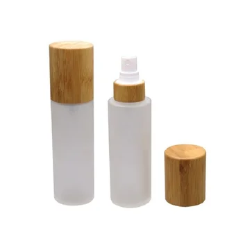 Празна стъклена козметичен спрей-флакон с бамбук капак, 100 мл 120 мл, 10 бр. Висококачествена бамбук козметична течност за еднократна употреба