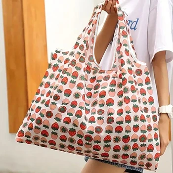 Сгъваема чанта за пазаруване в голям размер, дебела голяма чанта, за многократна употреба за дамски чанти на рамо, от полиестер, сгъваема чанта