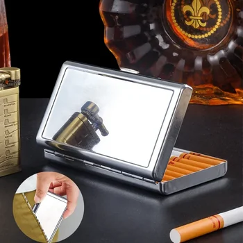 Ультратонкая на цигарената кутия, преносим метален контейнер за цигари, с клипс, джобен портсигар за къмпинг, принадлежности за пушачи